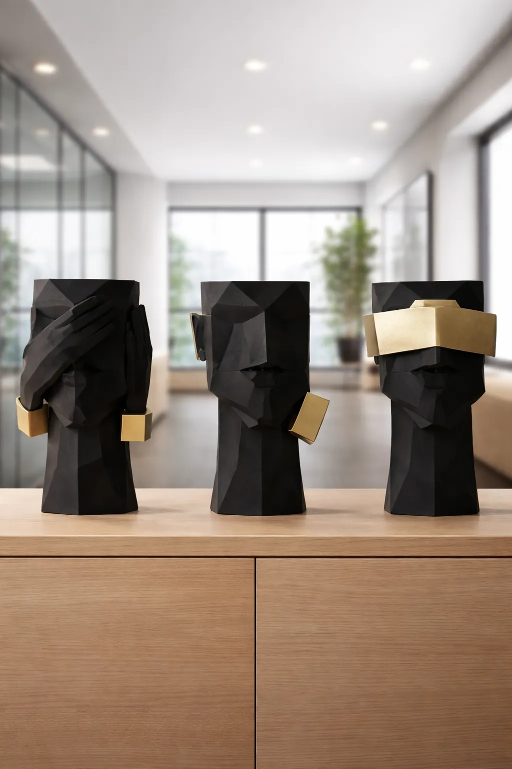 Ornaments Sculptures Modern Abstract Figures Do Not Listen To See No Words Ornaments Creative Home Living Room Wine Cabinet Tv Cabinet Decoration Resin Art Sculpture (Black)